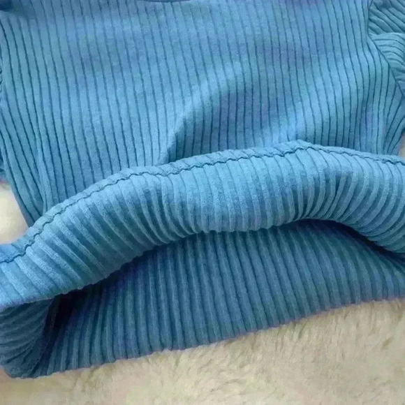 Zara Ribbed Blue Crop-Top Shirt Woman’s Small - Picture 4 of 6